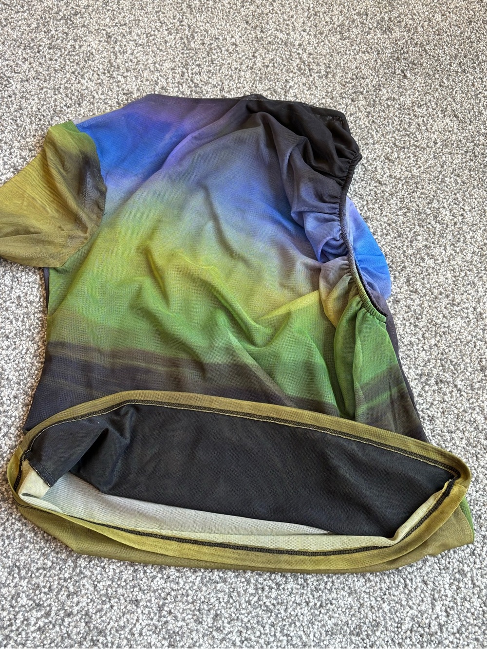 Zara Tulle Printed Asymmetric Top One Sheer Sleeve Green Black Blue Size Large - Picture 8 of 9